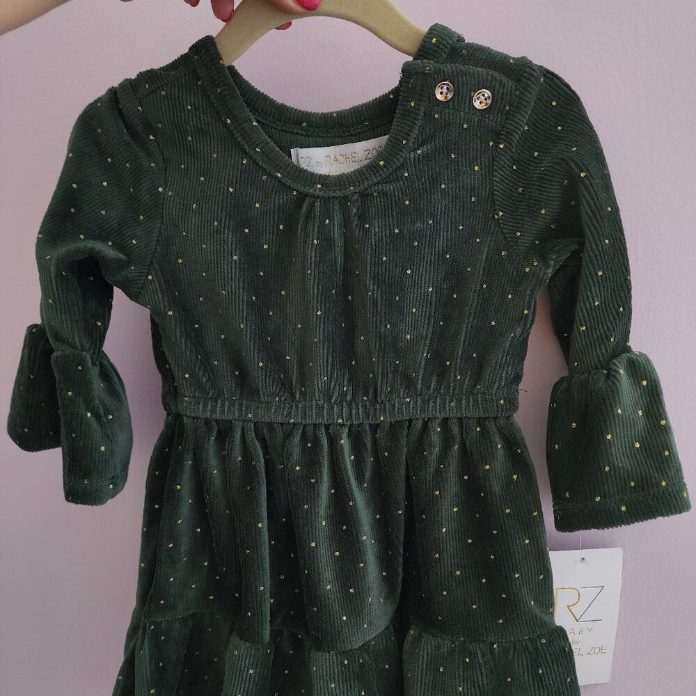 RZ by Rachel Zoe infant 12 month green velour dress nwt